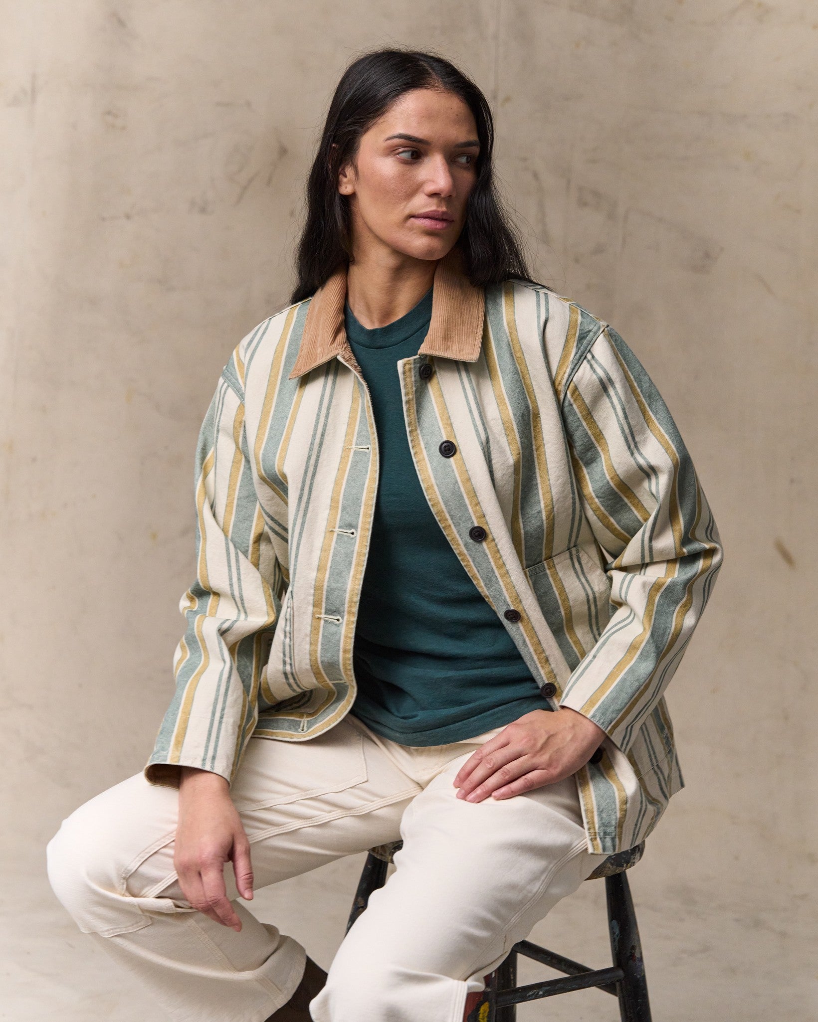 Women's Canvas Barn Coat - Natural / Yellow - Image 5