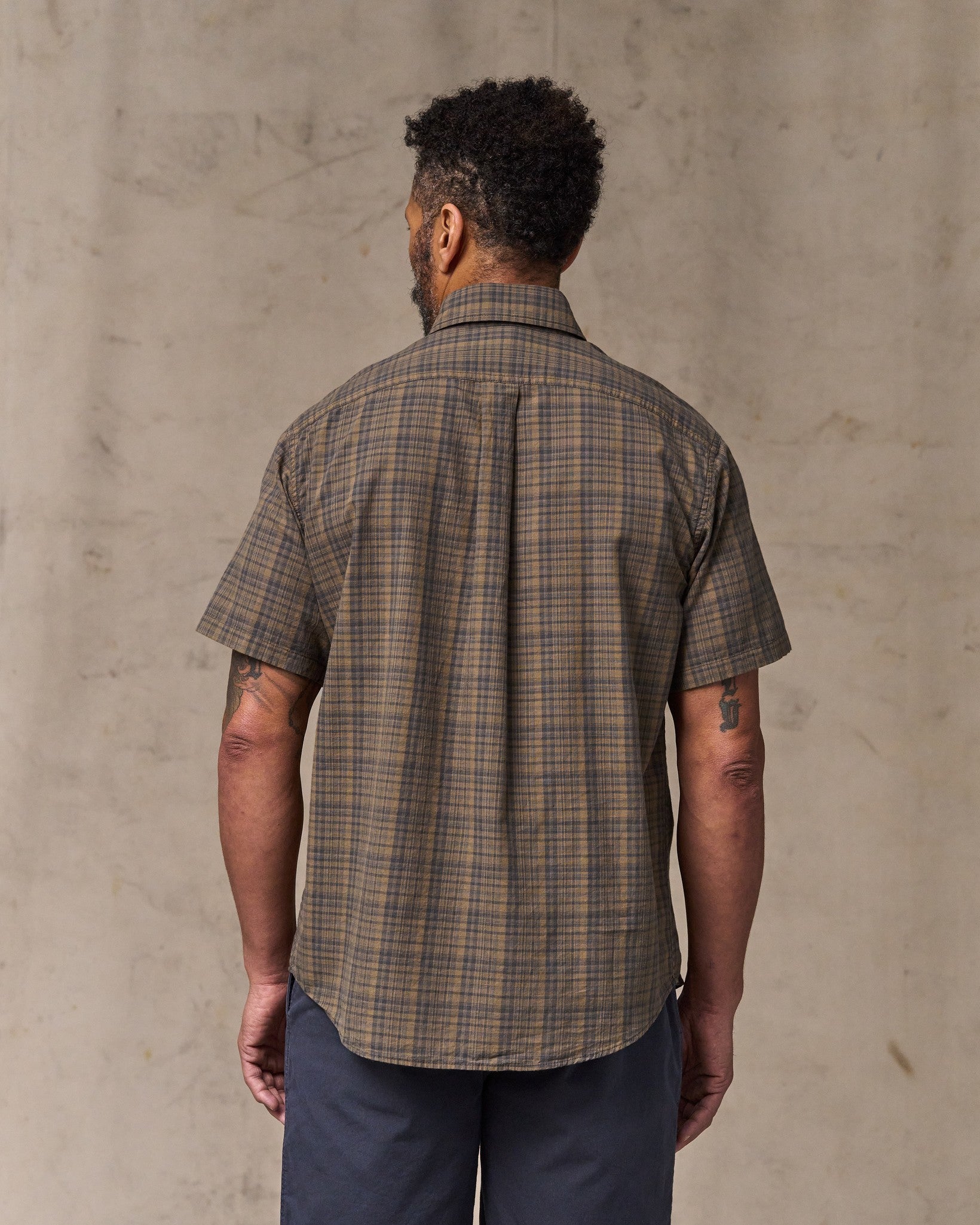 Short Sleeve Madras Popover Shirt - Brown / Olive Plaid - Image 2